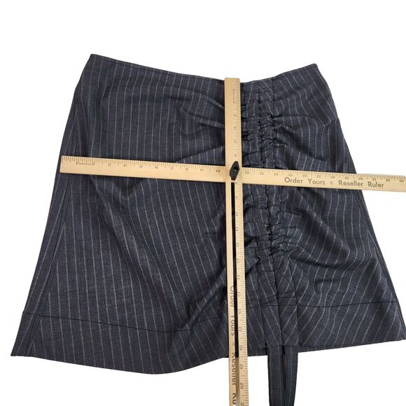 GANNI Skirt Womens 42 10/12 Grey Pinstripe Ruched Sky Captain Tie Gray NWT Siren - Picture 8 of 16